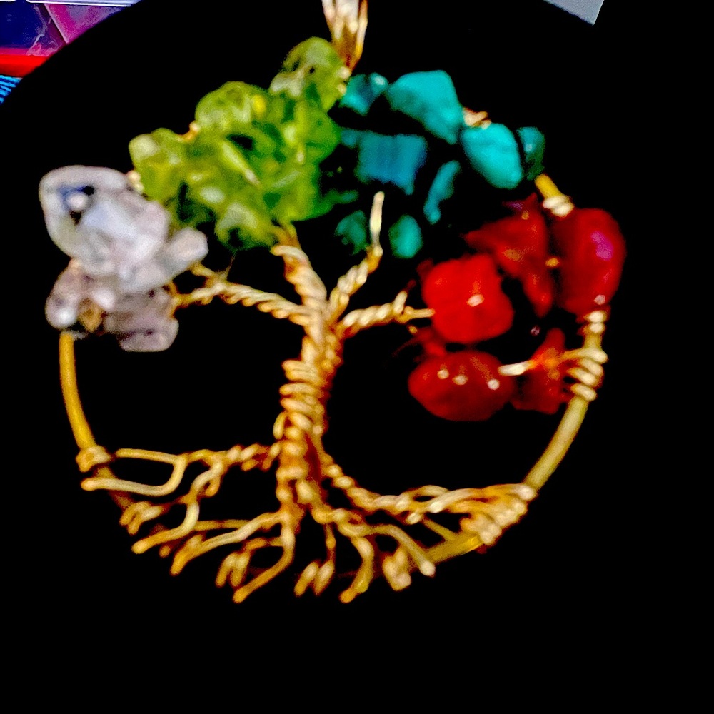 Genuine gemstone gold tone Tree of Life